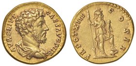 Marco Aurelio (161,180) Aureo - Busto a d. - R/ La Virtù stante a d. – RIC 480b AU (g 6,34) Da incastonatura ma splendido esemplare. Marco Aurelio fu ...