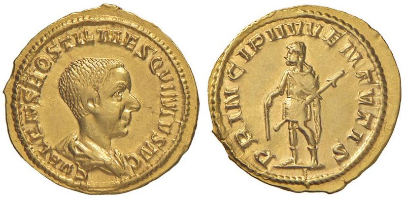 Ostiliano (251) Aureo - Busto drappeggiato a d. - R/ Ostiliano stante a s. – RIC...