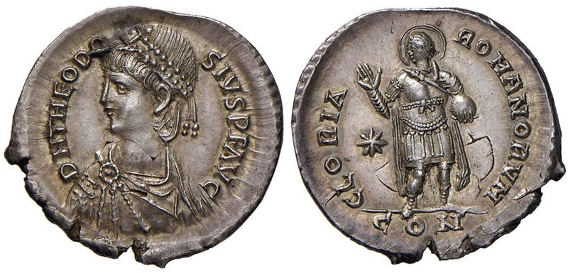 Teodosio II (408-450) Miliarense (Costantinopoli) Busto diademato a s. - R/ L’im...