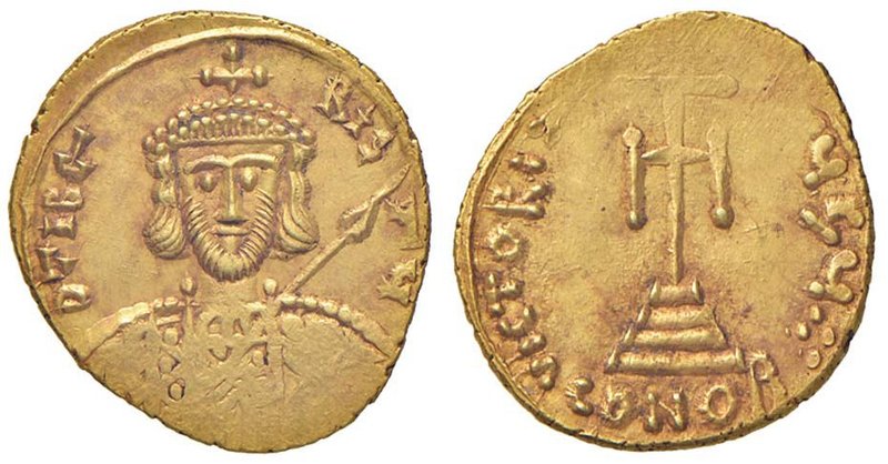 Tiberio III (698-705) Solido (Siracusa) Busto corazzato di fronte - R/ Croce pot...