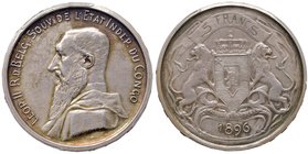 CONGO BELGA Leopoldo II (1865-1909) 5 Franchi 1896 Progetto – AG RRRRR In slab PCGS SP65 “Congo Free State Dup 94”

FDC