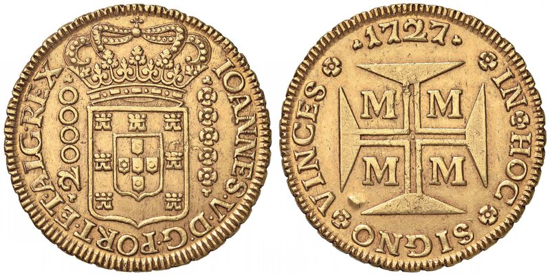 BRASILE Joao V (1706-1750) 20.000 Reis 1727 M – Fr. 33 AU (g 53,40) RR

SPL
