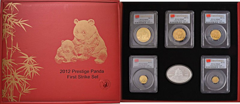 CINA Prestige Panda First Strike Set 2012 – AU Lotto di cinque monete in slab PC...