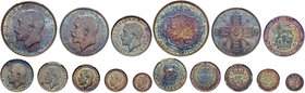 INGHILTERRA Giorgio V (1911-1936) Mezza corona, Fiorino, Scellino, 6 Pence 1911 e Maundy set 1911 – Seaby 4011-4014, 4016 AG Lotto di otto monete in c...