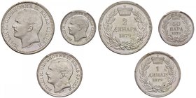 SERBIA Milan IV (1868-1889) 2 e un Dinaro, 50 Para 1879 – KM 9-11 AG Lotto di tre monete in conservazione eccezionale, tutte in slab PCGS nell’ordine:...