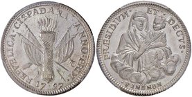 BOLOGNA Repubblica Cispadana (1797) Doppia (prova) 1797 – P.P. 557 AG RRRRR In slab PCGS SP64 “silver pattern – NGSA 30 years”. Conservazione eccezion...