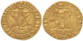 FERRARA Leonello (1441-1450) Ducato – MIR 227; Bellesia 2 (cita soltanto sette esemplari conosciuti) AU (g 3,48) RRRR Si tratta della prima moneta d’o...