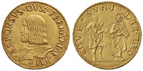 FERRARA Alfonso I (1503-1534) Doppio ducato – MIR 268 AU (g 7,00) RRRR Una delle monete più famose ed intriganti del Rinascimento italiano. La scena d...