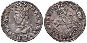 FERRARA Alfonso I (1505-1534) Mezza lira – MIR 279; Bellesia 24/B (questo esemplare con l’indicazione di quattro esemplari conosciuti!) AG (g 5,43) RR...