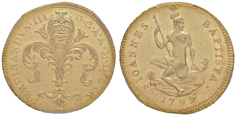 FIRENZE Ferdinando III (1790-1801) Ruspone 1799 – MIR 402/9 AU RR In slab PCGS M...