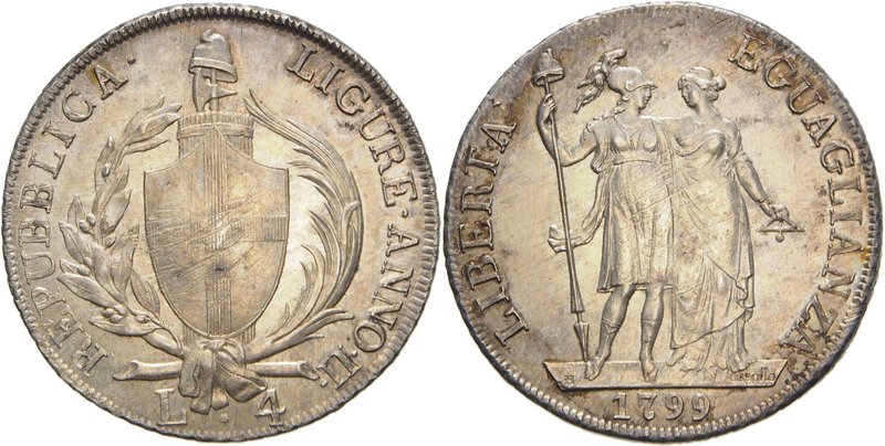GENOVA Repubblica ligure (1798-1805) 4 Lire 1799 Anno II – MIR 380/2 AG (g 16,68...