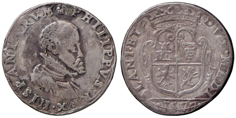 MILANO Filippo II (1556-1598) Mezzo scudo 1577 – MIR 313 (questo esemplare illus...