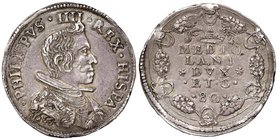 MILANO Filippo IV (1621-1665) 80 Soldi – Crippa 15/B variante; MIR 367/2 AG (g 19,70) RRR Eccezionale esemplare con delicata patina. Ex Collezione HSA...