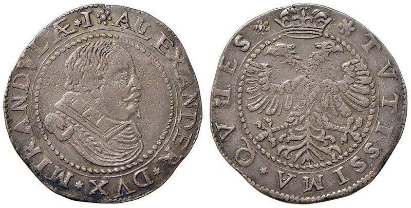 MIRANDOLA Alessandro I Pico (1602-1637) Testone – MIR 539 AG (g 8,22) RRRR Esemp...