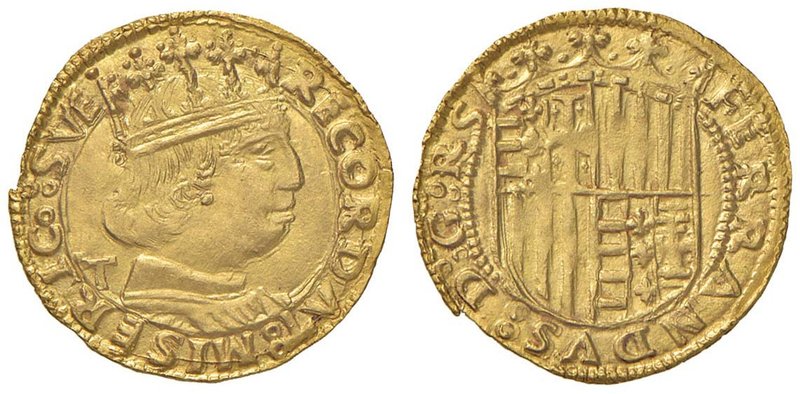 NAPOLI Ferdinando I d’Aragona (1458-1494) Ducato sigla T – MIR 64/8 AU (g 3,53) ...