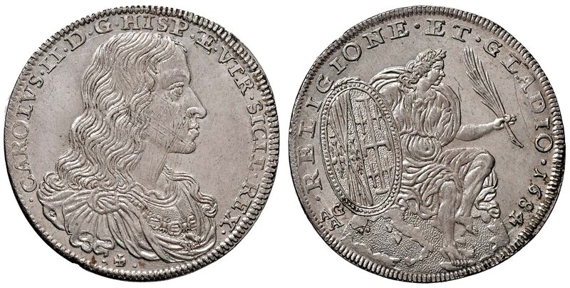 NAPOLI Carlo II (1674-1700) Mezzo ducato 1684 Croce potenziata sotto il busto – ...