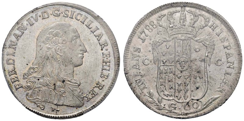 NAPOLI Ferdinando IV (1759-1816) Mezza piastra 1788 – Magliocca 265 AG RR In sla...