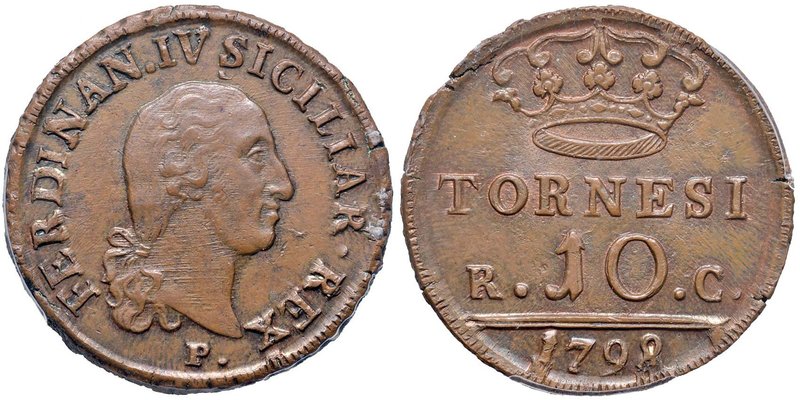 NAPOLI Ferdinando IV (1759-1816) 10 Tornesi 1798 – Magliocca 298 CU In slab PCGS...