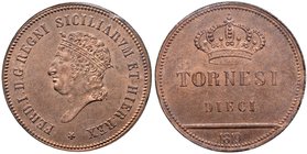 NAPOLI Ferdinando I (1816-1825) 10 Tornesi 1819 rosetta a cinque petali sotto la testa – Magliocca 450c CU R In slab PCGS MS64RB. Conservazione eccezi...