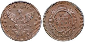 PALERMO Ferdinando III (1759-1816) Grano 1779 – Spahr 105 CU In slab PCGS MS65BN. Conservazione eccezionale in rame rosso

FDC