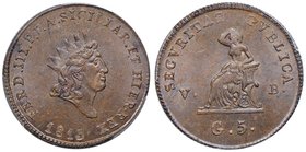 PALERMO Ferdinando III (1759-1816) 5 Grani Siciliani 1815 – Spahr 163 CU In slab PCGS MS65BN. Conservazione eccezionale in rame rosso

FDC