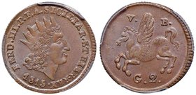 PALERMO Ferdinando III (1759-1816) 2 Grani 1815 – Spahr 168 CU In slab PCGS MS63BN. Conservazione eccezionale in rame rosso

FDC