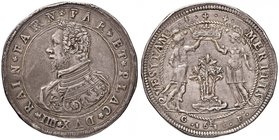 PARMA Ranuccio I Farnese (1592-1622) Doppio ducatone 1615 – MIR 983/3 variante (non ha le iniziali dello zecchiere sotto il busto al D/ ma al R/) AG (...