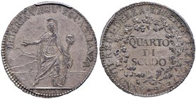 TORINO Repubblica Piemontese (1798-1799) Quarto di Scudo A. VII – Gig. 2 AG In slab PCGS MS62. Conservazione eccezionale per questa tipologia di monet...