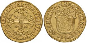 VENEZIA Carlo Ruzzini (1732-1735) Scudo della croce in oro da 12 zecchini sigla B V – Montenegro 2503 AU (g 41,70) RRRRR Uno dei nominali più rari del...