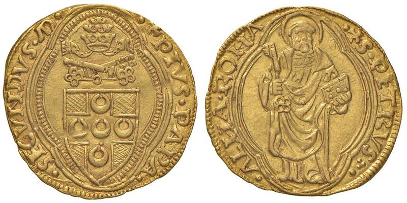 Pio II (1458-1464) Ducato papale – Munt. 5 AU (g 3,50) Con cartellino accompagna...