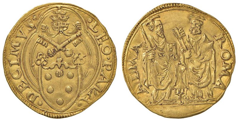 Leone X (1513-1521) Ducato papale – Munt. 5 AU (g 3,45) RRR 

qSPL