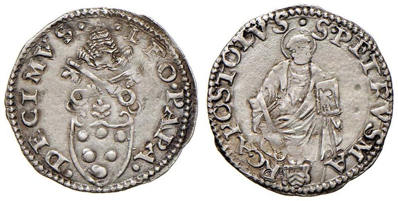 Leone X (1513-1521) Ancona – Quarto di giulio – Munt. 86 AG (g 0,91) RRRR Due pi...