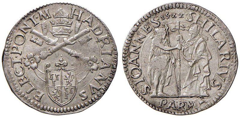Adriano VI (1521-1523) Parma - Giulio 1522 – Munt. 20 AG (g 3,76) RRRRR Moneta d...
