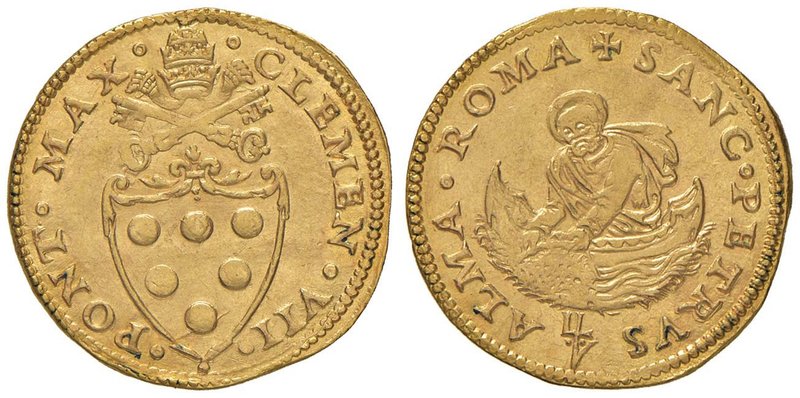 Clemente VII (1523-1534) Doppio fiorino di camera – Munt. 14 AU (g 6,73) RRR Bel...