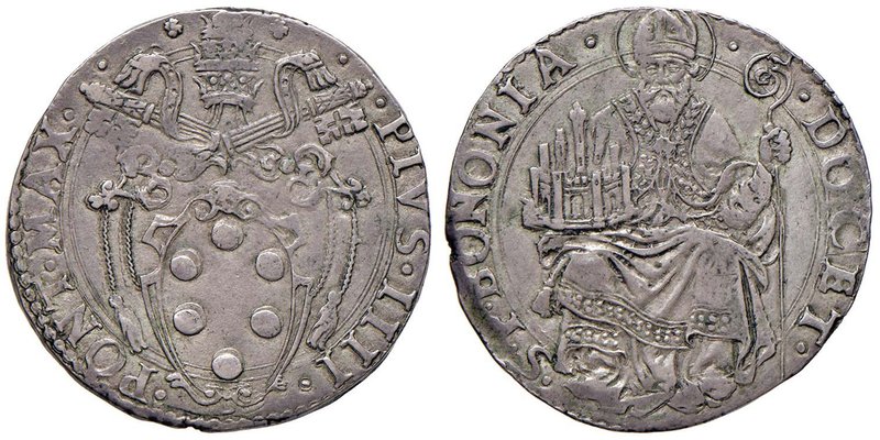 Pio IV (1559-1565) Bologna – Lira – Munt. 69 AG (g 9,88) RR Esemplare di ottima ...