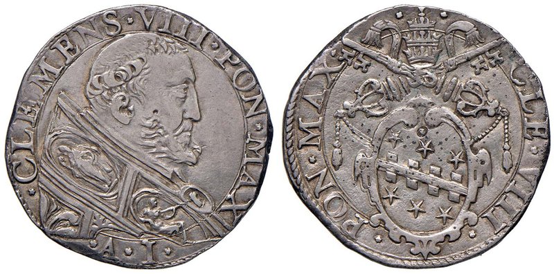 Clemente VIII (1592-1605) Testone A. I – CNI 8; Munt. manca AG (g 9,32) RRR

S...