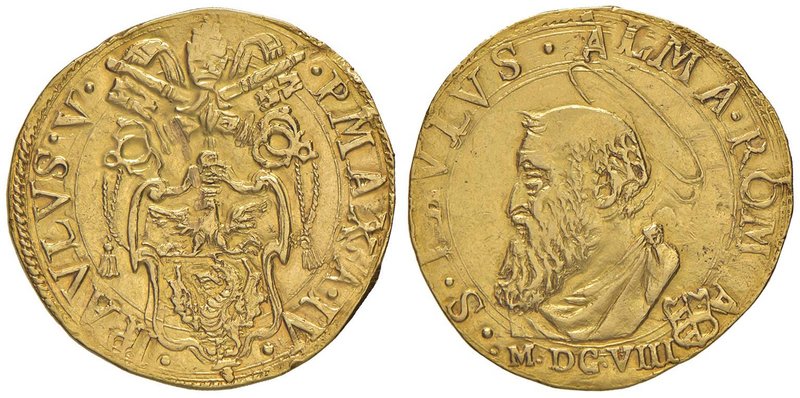 Paolo V (1605-1621) Quadrupla 1608 A. IV – Munt. 5 AU (g 13,37) RRR Ex Nomisma 5...
