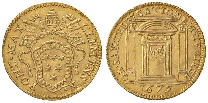Clemente X (1670-1676) Scudo d’oro 1675 Giubileo – Munt. 8 AU (g 3,36) RRRR Ondu...