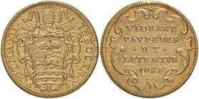 Innocenzo XI (1676-1689) Quadrupla 1687 A. XII – Munt. 8 AU RRRR Conservazione eccezionale. Questa moneta appartiene alla ricchissima serie papale con...