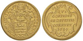 Innocenzo XI (1676-1689) Doppia 1684 A. IX – Munt. 14 AU (g 6,68) RRR Ex Nomisma 52, lotto 1218. 

qSPL/SPL