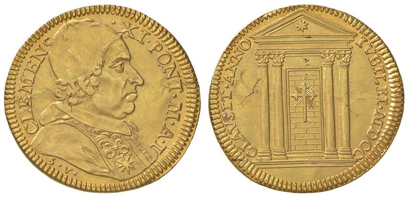 Clemente XI (1700-1721) Doppia 1700 A. I Giubileo – Munt. 5 AU (g 6,70) RRR Scre...