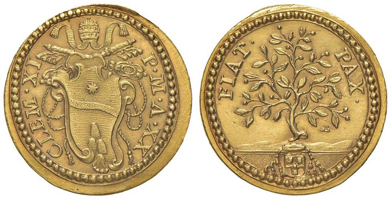 Clemente XI (1700-1721) Scudo d’oro A. XX – Munt. 17 AU (g 3,35) RRR Moneta molt...
