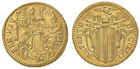 Benedetto XIV (1740-1758) Mezzo zecchino 1747 – Munt. 26 AU (g 1,70) RRRR Esemplare eccezionale e assai raro. I mezzi zecchini sono spesso rari ma pra...