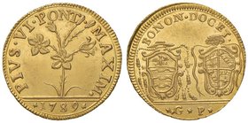 Pio VI (1774-1799) Bologna – Doppia 1789 – Munt. 180b AU (g 5,46) RR Minimi graffietti nei campi ma di qualità eccezionale per il tipo di moneta

FD...