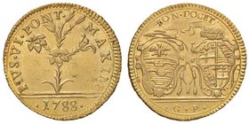 Pio VI (1774-1799) Bologna – Mezza doppia 1788 – Munt. 193b AU (g 2,72) RRR Minimi graffietti nei campi ma di qualità eccezionale per il tipo di monet...