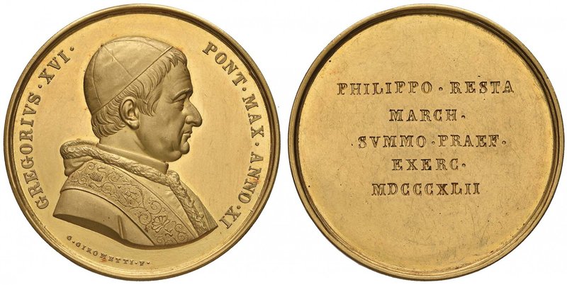 Gregorio XVI (1831-1846) Medaglia 1842 A. XI premio al marchese Filippo Resta – ...