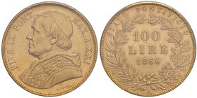 Pio IX (1846-1870) 100 Lire 1866 A. XXI – Nomisma 617 AU RR In slab PCGS MS63. Conservazione eccezionale

FDC