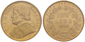 Pio IX (1846-1870) 100 Lire 1868 A. XXIII – Nomisma 618 AU RRR In slab PCGS MS62. Conservazione eccezionale

FDC