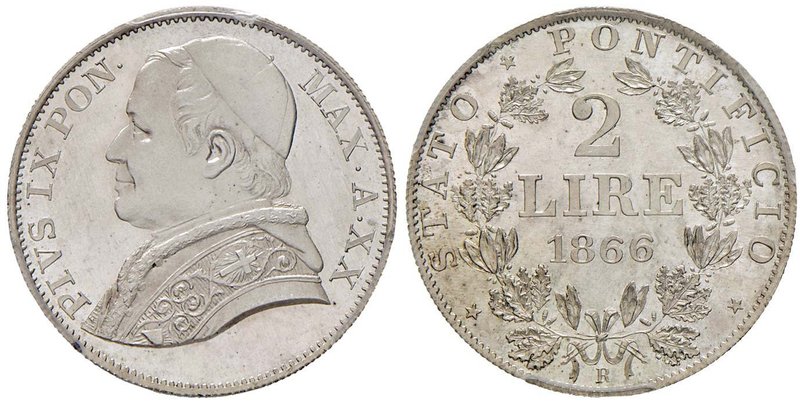 Pio IX (1846-1870) 2 Lire 1866 A. XX – Nomisma 645 (indicata R/5 senza valutazio...