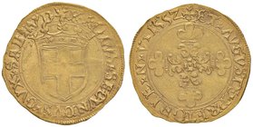 MONETE E MEDAGLIE DEI SAVOIA Carlo II (1504-1553) Scudo d’oro 1552 Aosta – MIR 335 (indicato R/9) AU (g 3,38) RRRRR

SPL